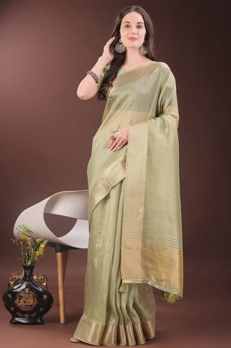 mint green organza with thread work and zari weaving saree with blouse