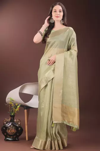 mint green organza with thread work and zari weaving saree with blouse