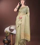 mint green organza with thread work and zari weaving saree with blouse