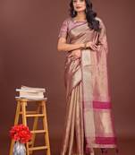 light pink organza with thread work and zari weaving saree with blouse