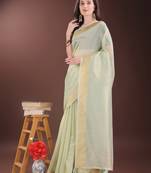 light green organza with thread work and zari weaving saree with blouse