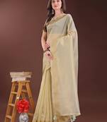 light yellow organza with thread work and zari weaving saree with blouse