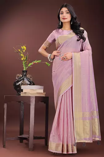 purple organza with thread work and zari weaving saree with blouse
