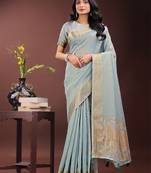 sky blue organza with thread work and zari weaving saree with blouse