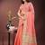 peach organza with thread work and zari weaving saree with blouse