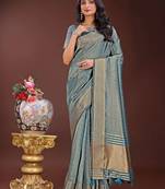 sky blue organza with thread work and zari weaving saree with blouse