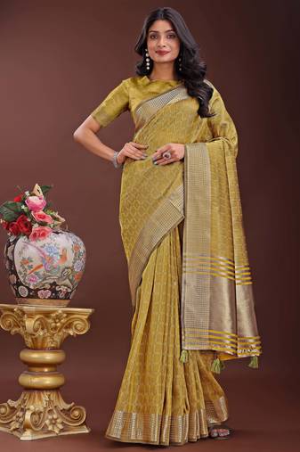 mustrad organza with thread work and zari weaving saree with blouse