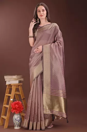magenta organza with thread work and zari weaving saree with blouse