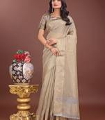 beige organza with thread work and zari weaving saree with blouse