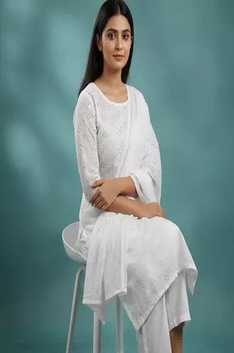 White Cotton straight Kurta set