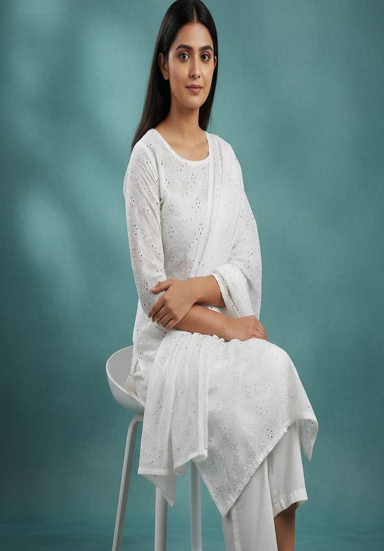 White Cotton straight Kurta set