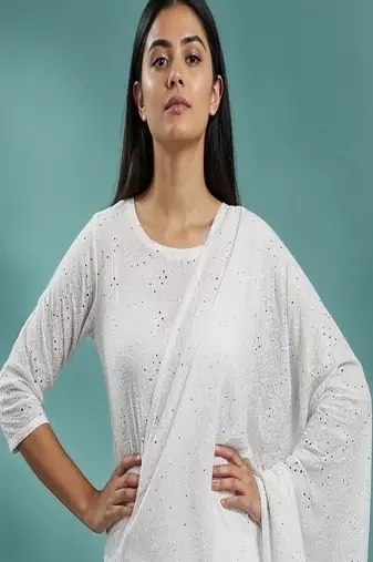 White Cotton straight Kurta set