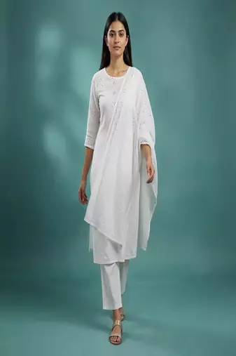 White Cotton straight Kurta set