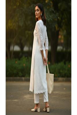 White Cotton straight Kurta set 2