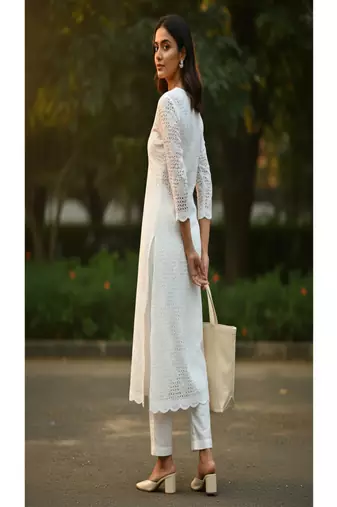 White Cotton straight Kurta set