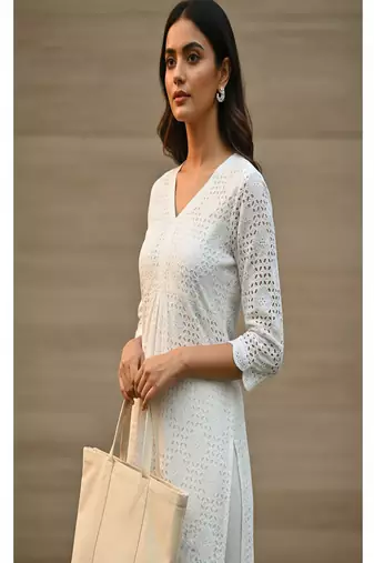 White Cotton straight Kurta set