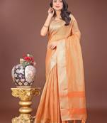 orange organza with thread work and zari weaving saree with blouse