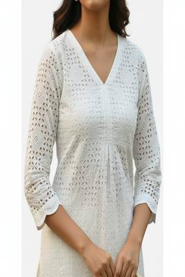 White Cotton straight Kurta set 4