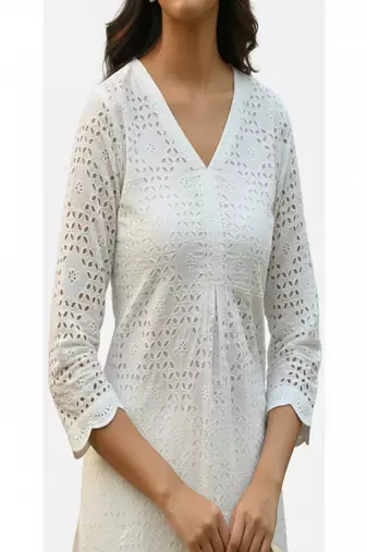 White Cotton straight Kurta set