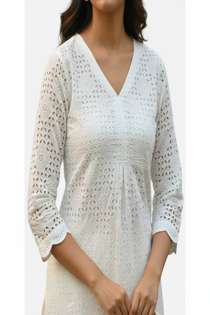 White Cotton straight Kurta set