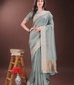light blue organza with thread work and zari weaving saree with blouse