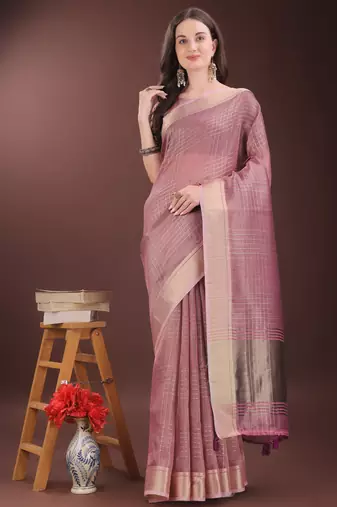 pink organza with thread work and zari weaving saree with blouse