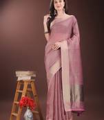 pink organza with thread work and zari weaving saree with blouse