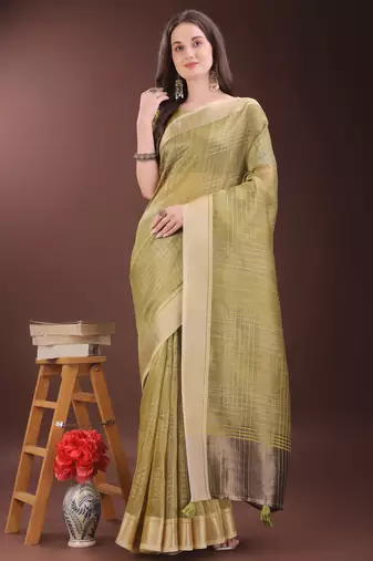 mhendi green organza with thread work and zari weaving saree with blouse