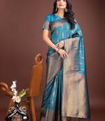 sea green banrasi art silk with jacquard work and zari weaving saree with blouse
