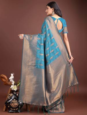 sea green banrasi art silk with jacquard work and zari weaving saree with blouse 4