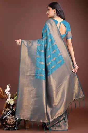 sea green banrasi art silk with jacquard work and zari weaving saree with blouse