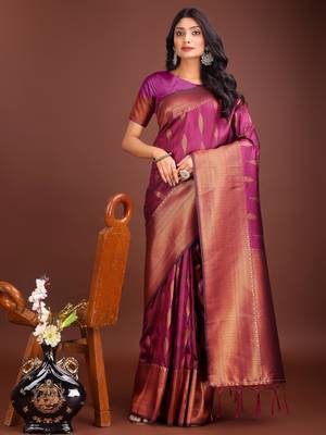purple banrasi art silk with jacquard work and zari weaving saree with blouse 1