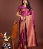 purple banrasi art silk with jacquard work and zari weaving saree with blouse