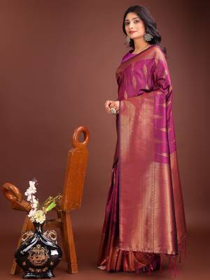 purple banrasi art silk with jacquard work and zari weaving saree with blouse 2