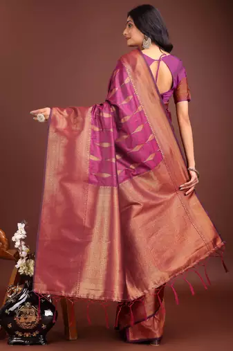 purple banrasi art silk with jacquard work and zari weaving saree with blouse