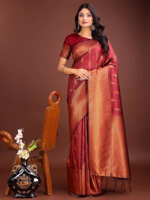maroon banrasi art silk with jacquard work and zari weaving saree with blouse 1