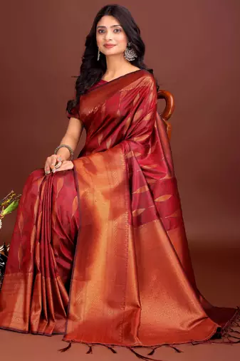 maroon banrasi art silk with jacquard work and zari weaving saree with blouse