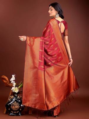 maroon banrasi art silk with jacquard work and zari weaving saree with blouse 4