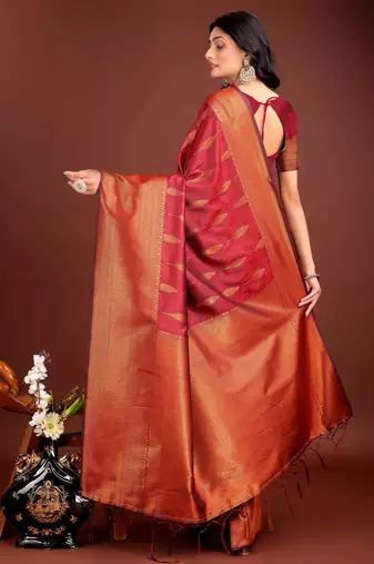 maroon banrasi art silk with jacquard work and zari weaving saree with blouse