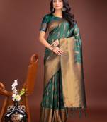 green banrasi art silk with jacquard work and zari weaving saree with blouse