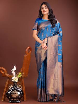 sky blue banrasi art silk with jacquard work and zari weaving saree with blouse 1