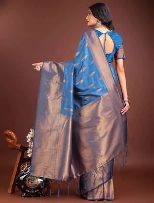 sky blue banrasi art silk with jacquard work and zari weaving saree with blouse 4