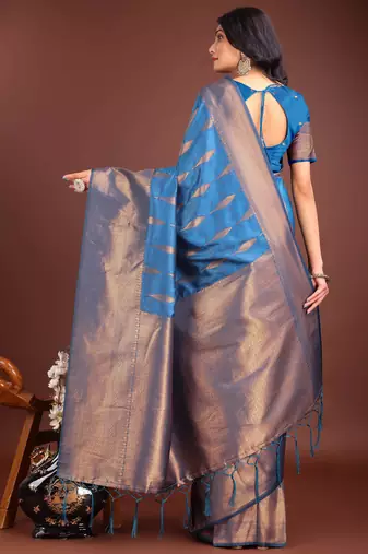 sky blue banrasi art silk with jacquard work and zari weaving saree with blouse