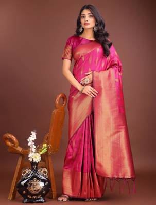 magenta banrasi art silk with jacquard work and zari weaving saree with blouse 1
