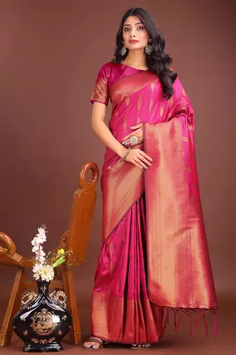 magenta banrasi art silk with jacquard work and zari weaving saree with blouse