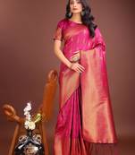 magenta banrasi art silk with jacquard work and zari weaving saree with blouse