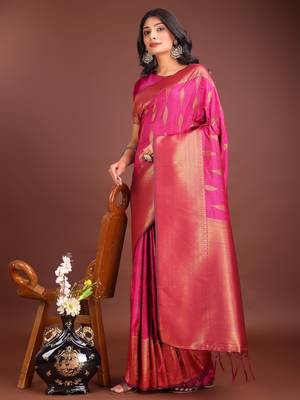 magenta banrasi art silk with jacquard work and zari weaving saree with blouse 2