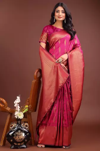 magenta banrasi art silk with jacquard work and zari weaving saree with blouse