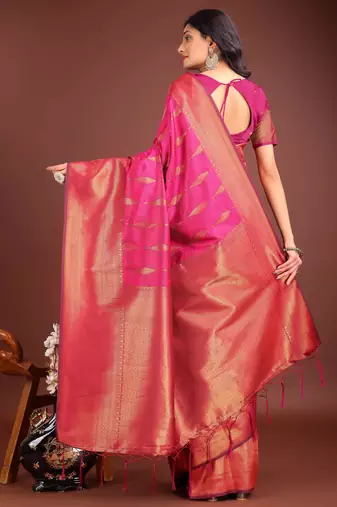 magenta banrasi art silk with jacquard work and zari weaving saree with blouse