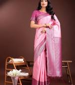 light pink lichi art silk with woven zari work saree with blouse
